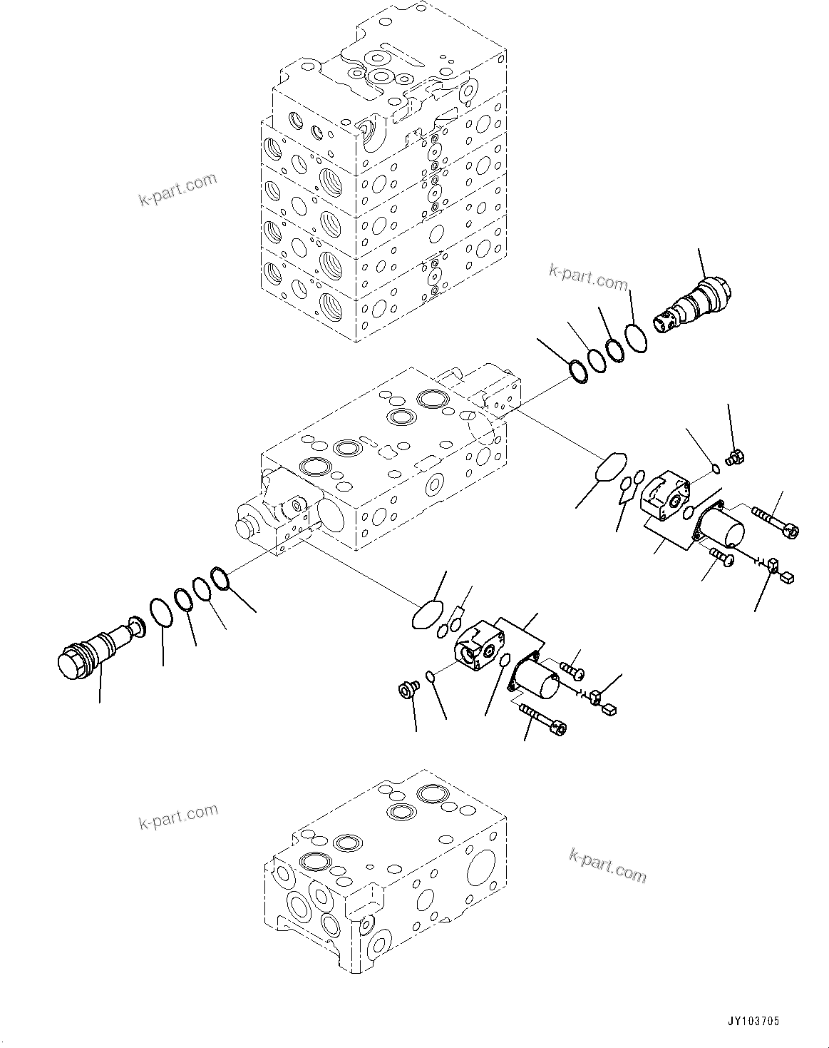 Komatsu parts book diagram for WA485-11E0 S/N H35051-UP: CONTROL VALVE, WITH 3-SPOOL CONTROL VALVE, 5-VALVE (5/16)