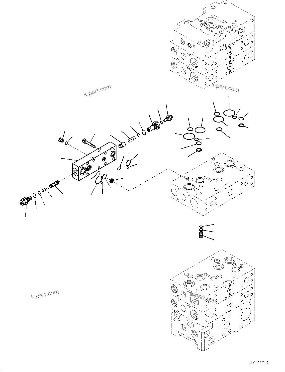 Komatsu parts book diagram for WA485-11E0 S/N H35051-UP: CONTROL VALVE, WITH 3-SPOOL CONTROL VALVE, 5-VALVE (10/16)