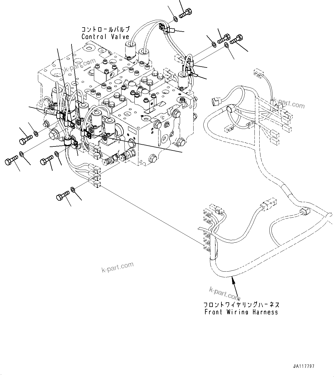Komatsu parts book diagram for WA485-11E0 S/N H35051-UP: CONTROL VALVE, WITH 3-SPOOL CONTROL VALVE, RELATED PARTS