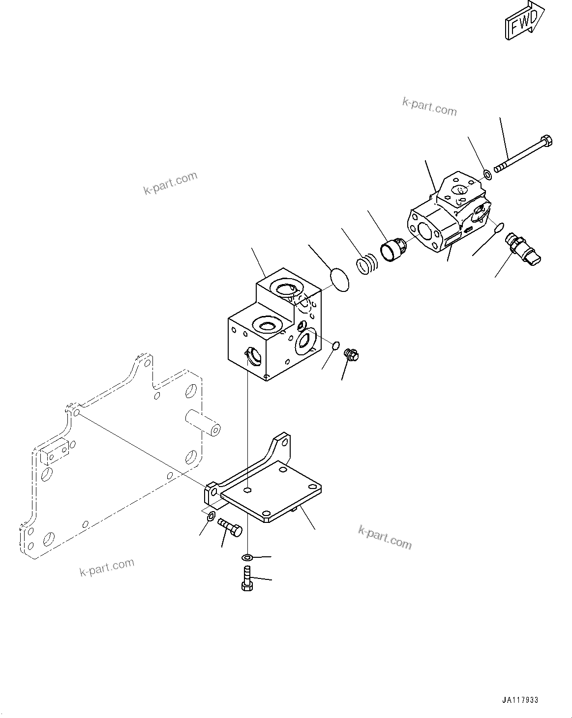 Komatsu parts book diagram for WA485-11E0 S/N H35051-UP: STEERING DEMAND VALVE, WITH AFJS, VALVE AND BRACKET