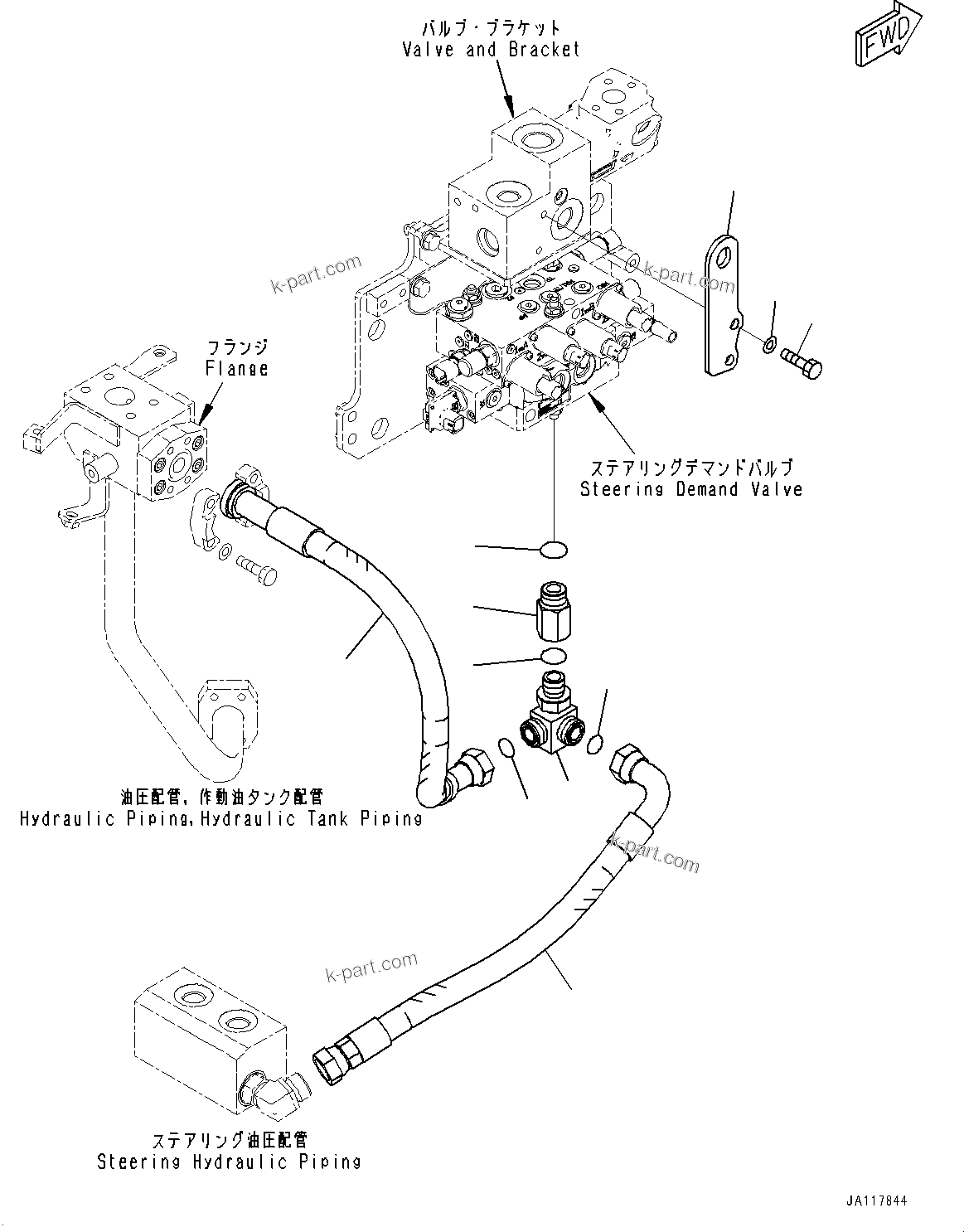 Komatsu parts book diagram for WA485-11E0 S/N H35051-UP: STEERING DEMAND VALVE, WITH AFJS, RETURN PIPING
