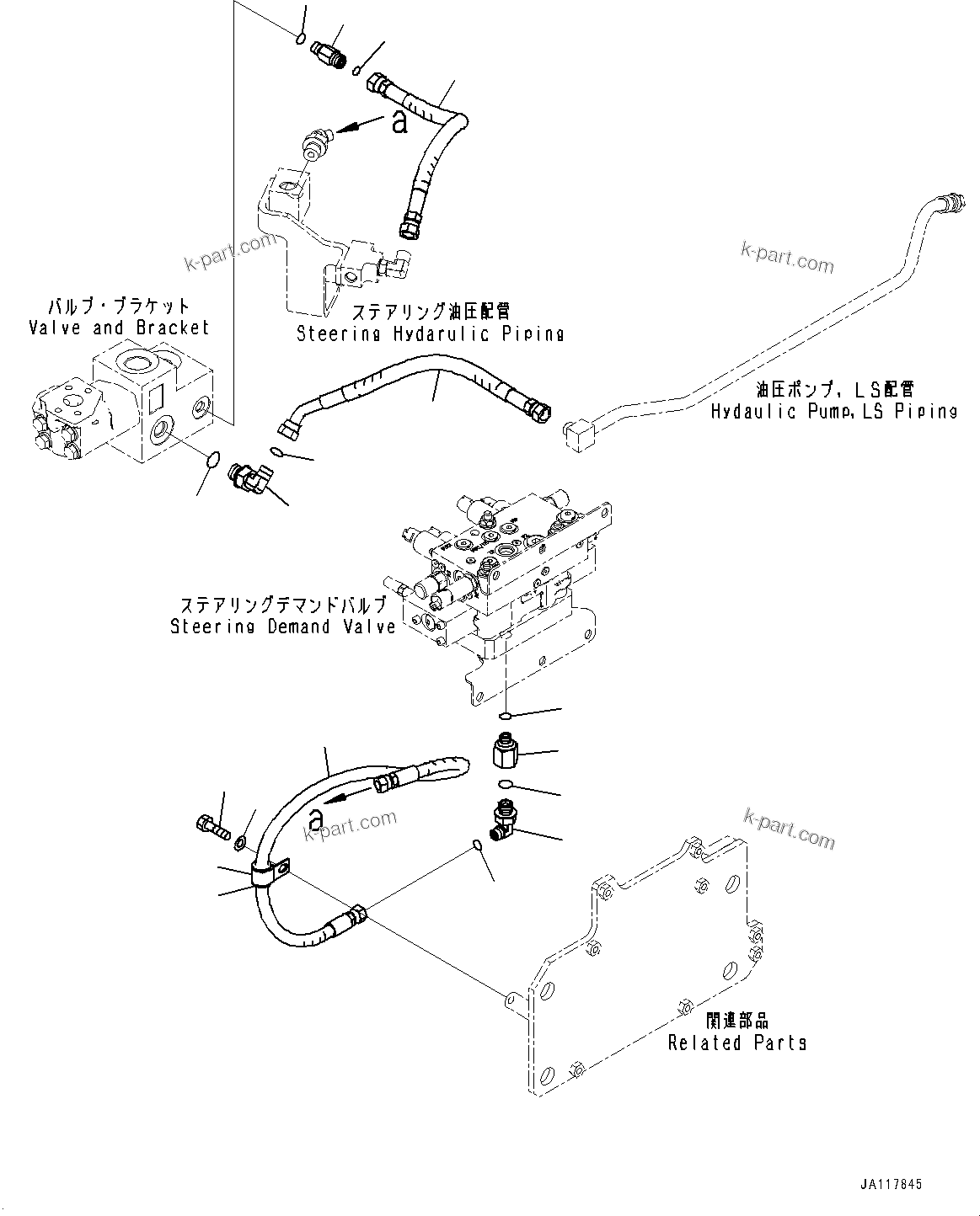Komatsu parts book diagram for WA485-11E0 S/N H35051-UP: STEERING DEMAND VALVE, WITH AFJS, LS PIPING