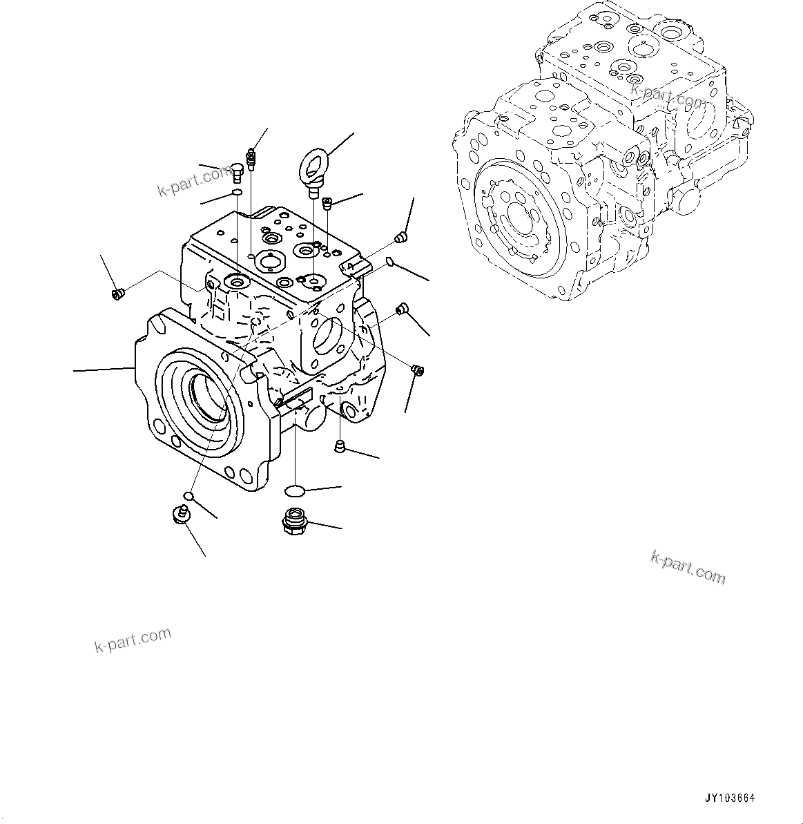 Komatsu parts book diagram for WA485-11E0 S/N H35051-UP: HYDRAULIC PUMP, WITH AFJS, PISTON PUMP (1/22)