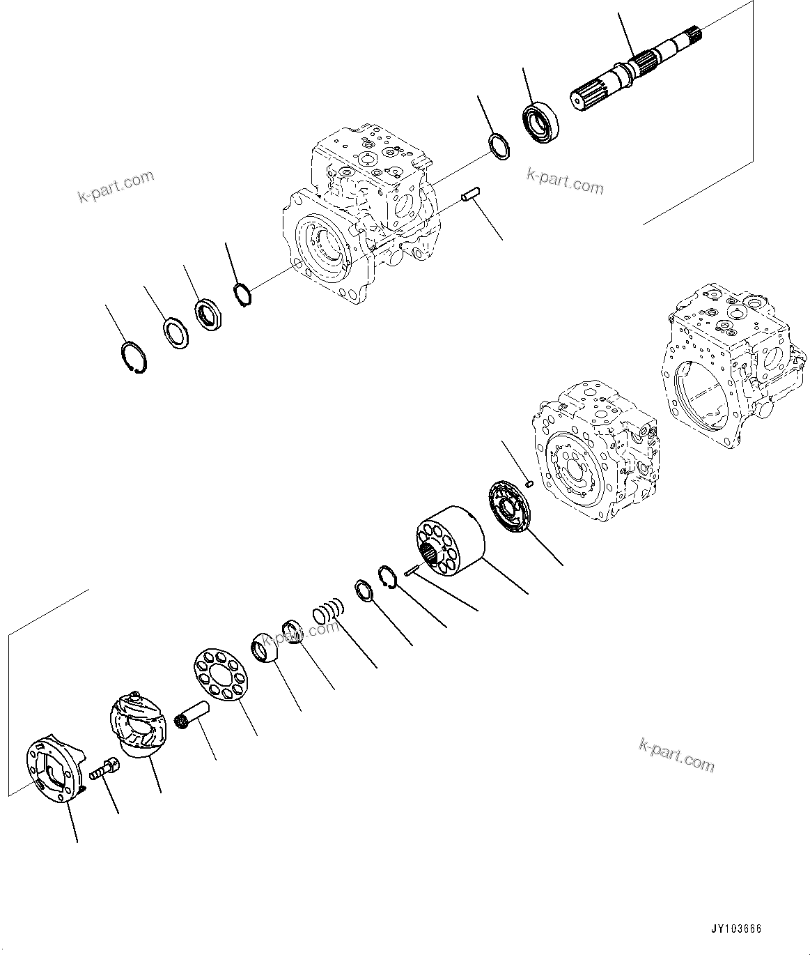Komatsu parts book diagram for WA485-11E0 S/N H35051-UP: HYDRAULIC PUMP, WITH AFJS, PISTON PUMP (3/22)