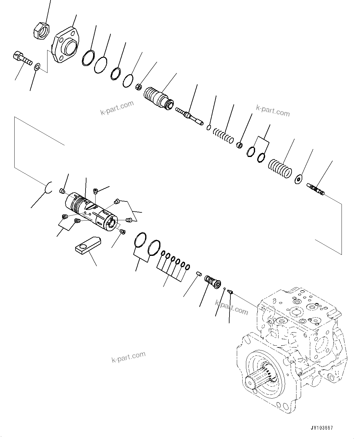 Komatsu parts book diagram for WA485-11E0 S/N H35051-UP: HYDRAULIC PUMP, WITHOUT AFJS, PISTON PUMP (4/22)