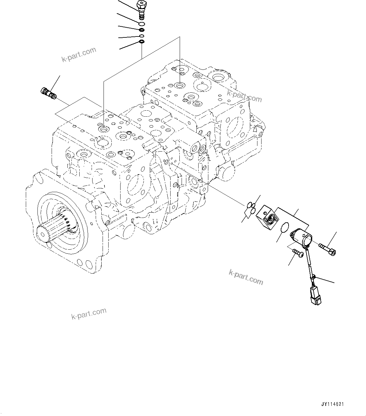Komatsu parts book diagram for WA485-11E0 S/N H35051-UP: HYDRAULIC PUMP, WITH AFJS, PISTON PUMP (11/22)