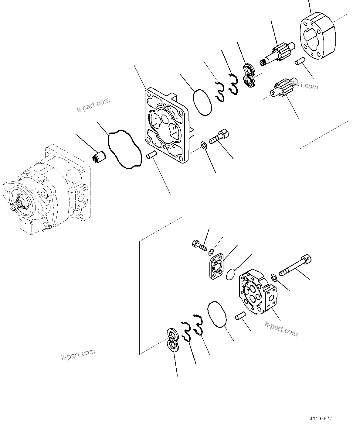 Komatsu parts book diagram for WA485-11E0 S/N H35051-UP: HYDRAULIC PUMP, WITHOUT AFJS, GEAR PUMP (2/3)