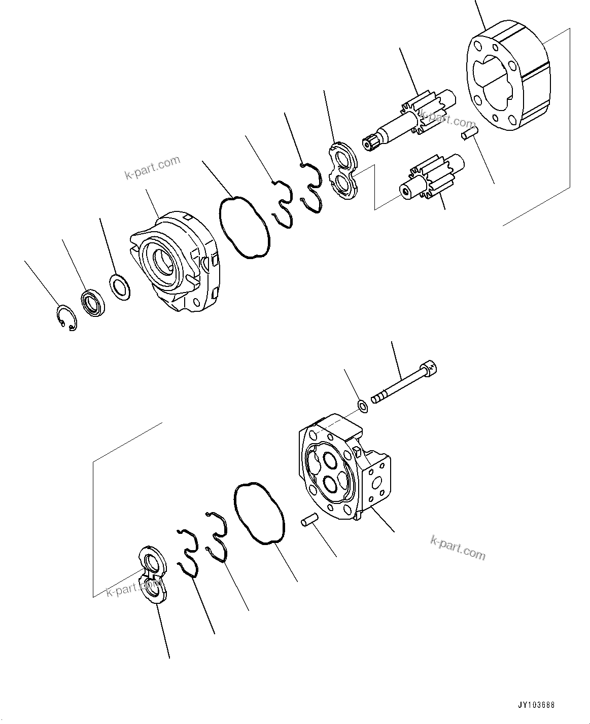 Komatsu parts book diagram for WA485-11E0 S/N H35051-UP: HYDRAULIC PUMP, WITHOUT AFJS, GEAR PUMP (3/3)