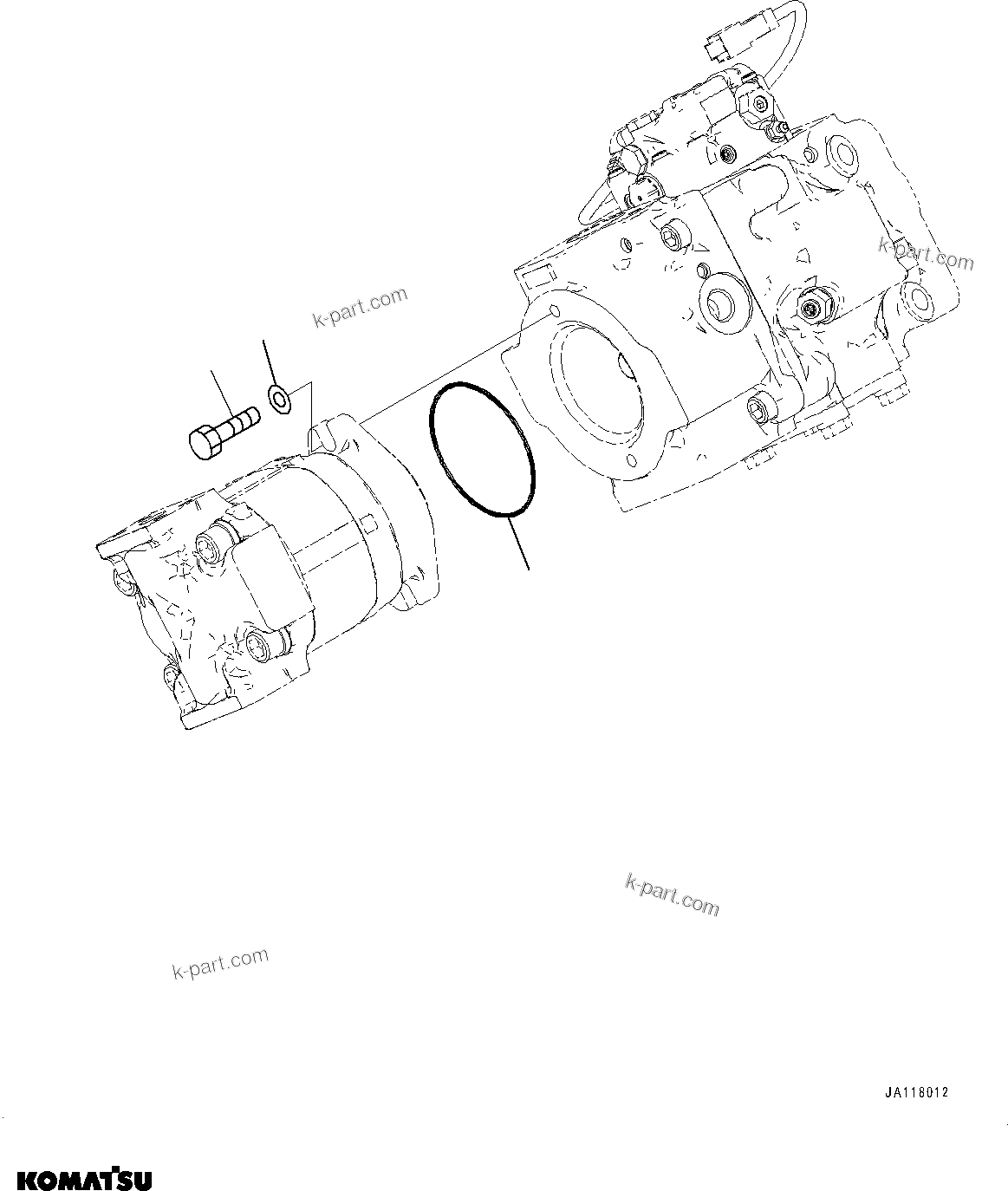 Komatsu parts book diagram for WA485-11E0 S/N H35051-UP: HYDRAULIC PUMP, WITHOUT AFJS, GEAR PUMP MOUNTING (2/3)