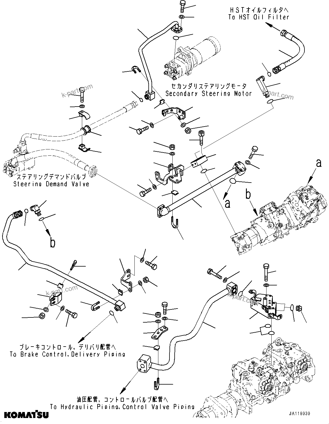 Komatsu parts book diagram for WA485-11E0 S/N H35051-UP: HYDRAULIC PUMP, WITHOUT AFJS, DELIVERY PIPING