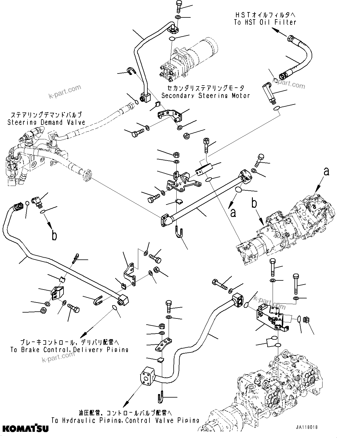 Komatsu parts book diagram for WA485-11E0 S/N H35051-UP: HYDRAULIC PUMP, WITH AFJS, DELIVERY PIPING