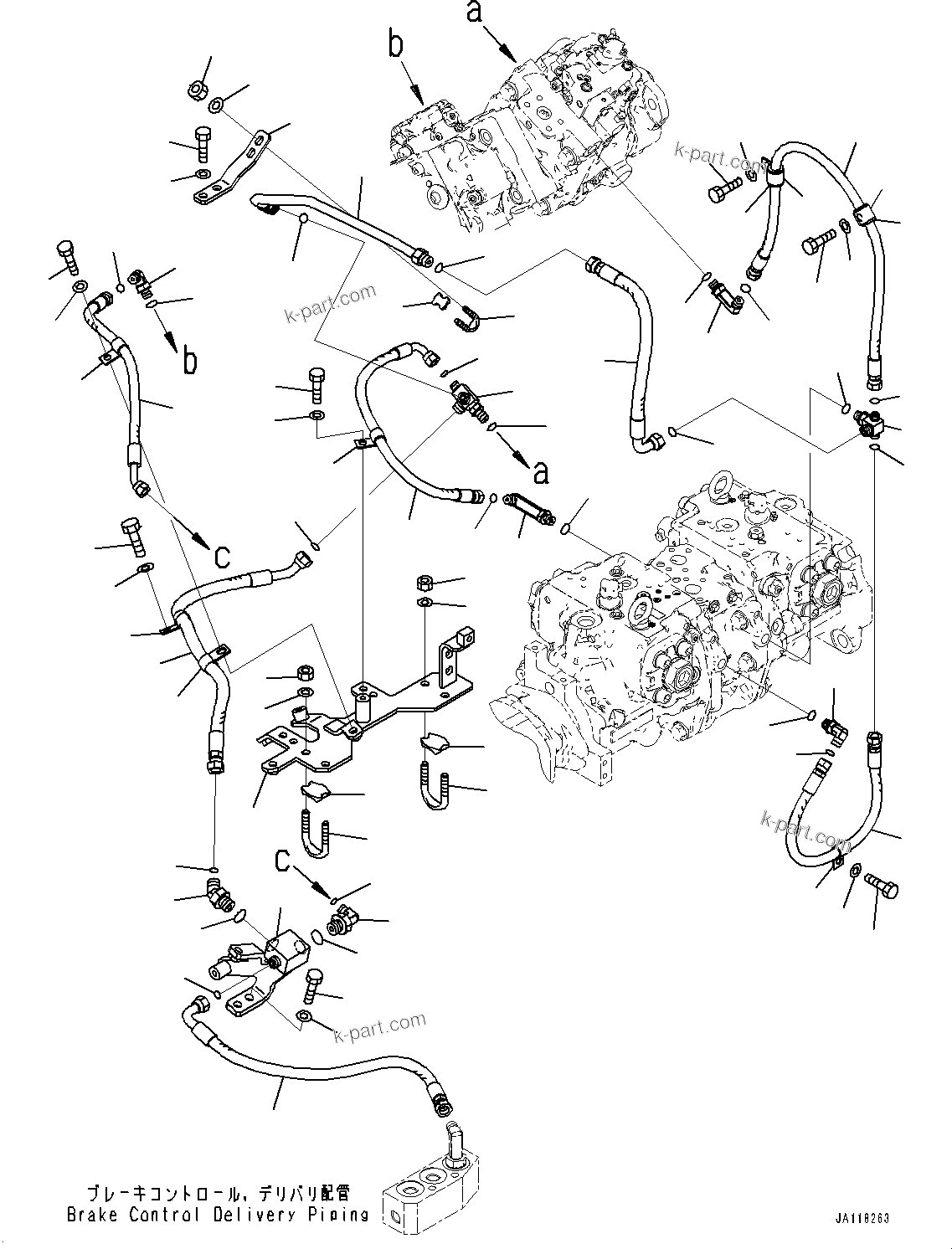 Komatsu parts book diagram for WA485-11E0 S/N H35051-UP: HYDRAULIC PUMP, WITH AFJS, PPC PIPING