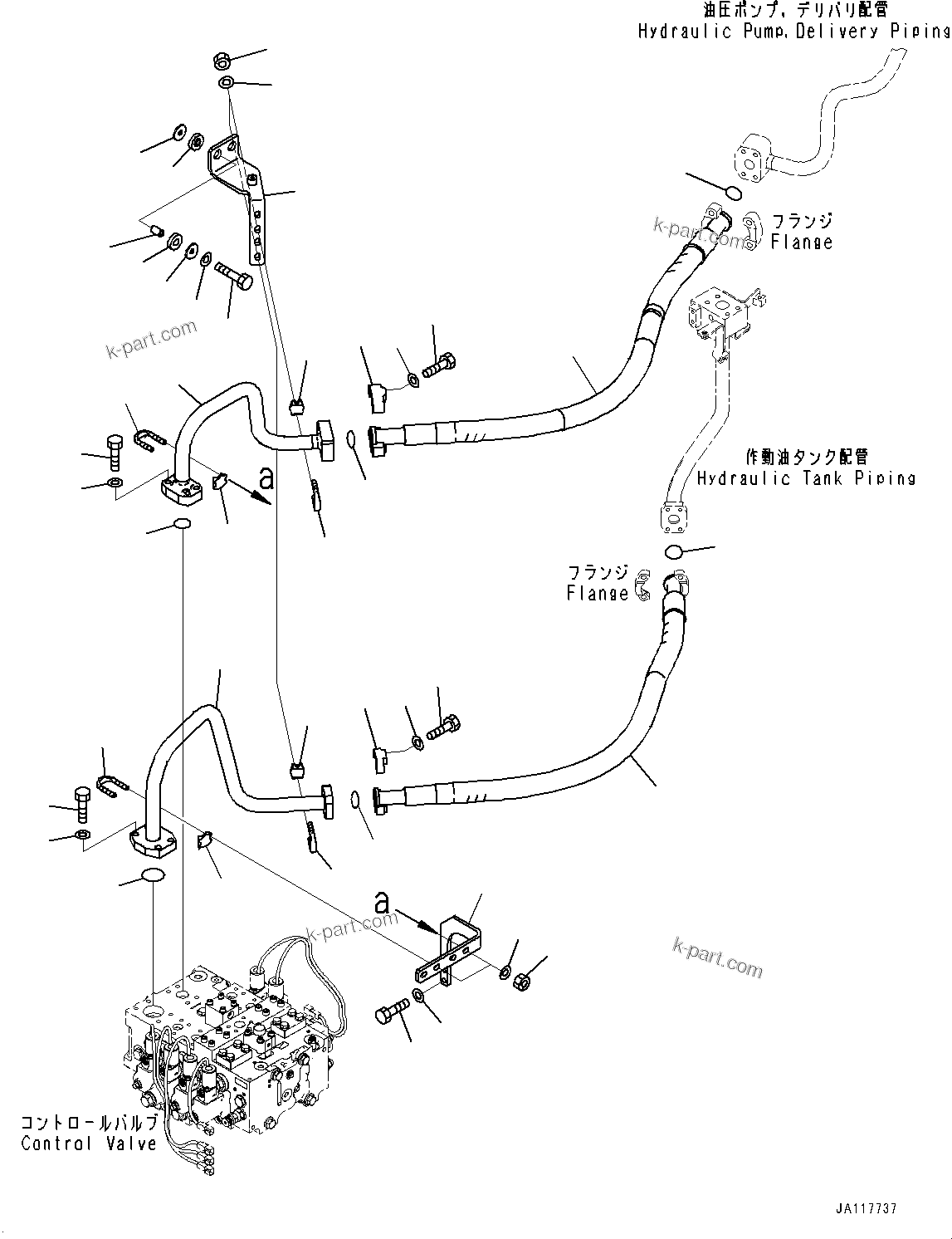 Komatsu parts book diagram for WA485-11E0 S/N H35051-UP: HYDRAULIC PIPING, WITH 3-SPOOL CONTROL VALVE, CONTROL VALVE PIPING
