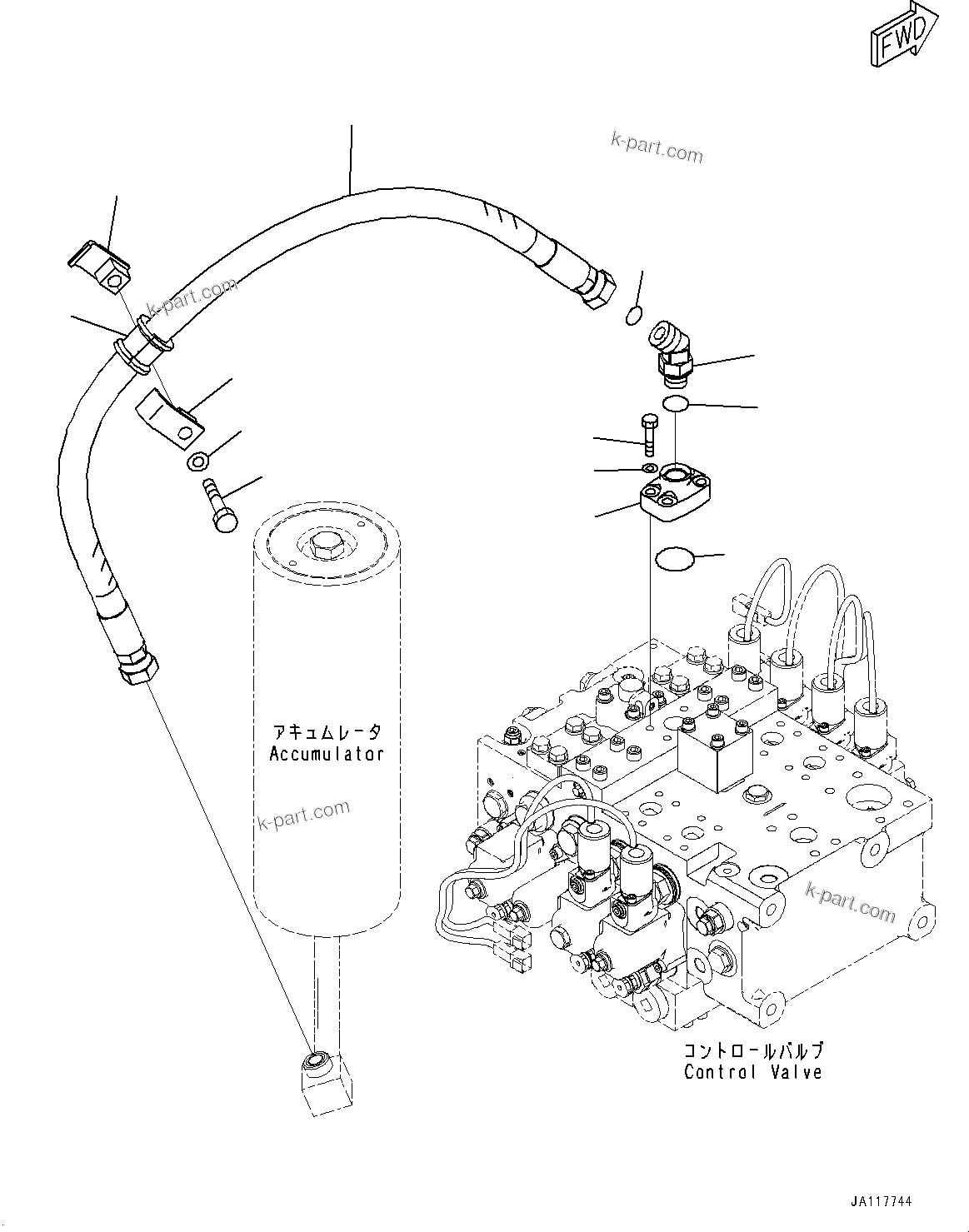 Komatsu parts book diagram for WA485-11E0 S/N H35051-UP: HYDRAULIC PIPING, WITH 3-SPOOL CONTROL VALVE, ACCUMULATOR PIPING