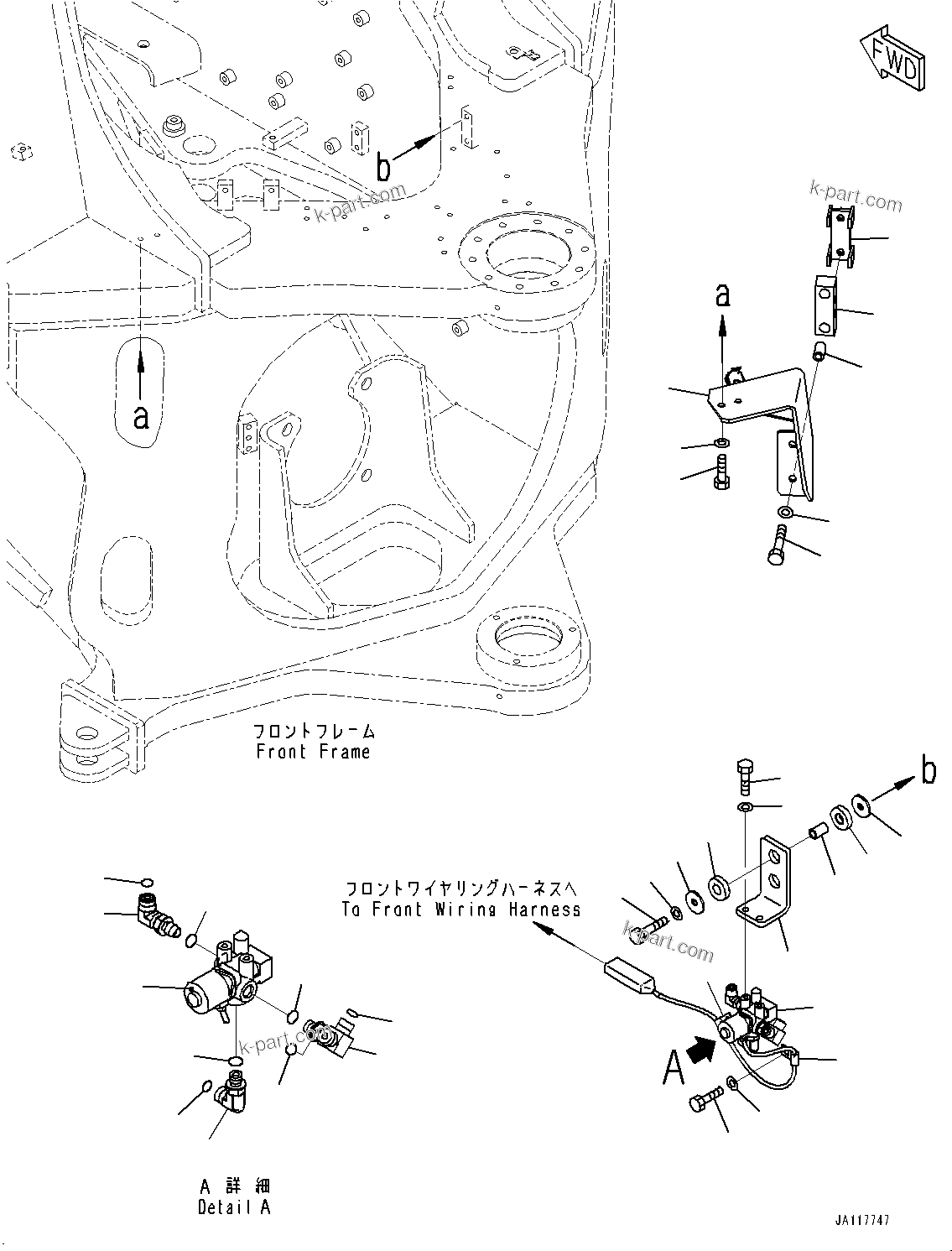 Komatsu parts book diagram for WA485-11E0 S/N H35051-UP: HYDRAULIC PIPING, WITH 3-SPOOL CONTROL VALVE, SOLENOID VALVE