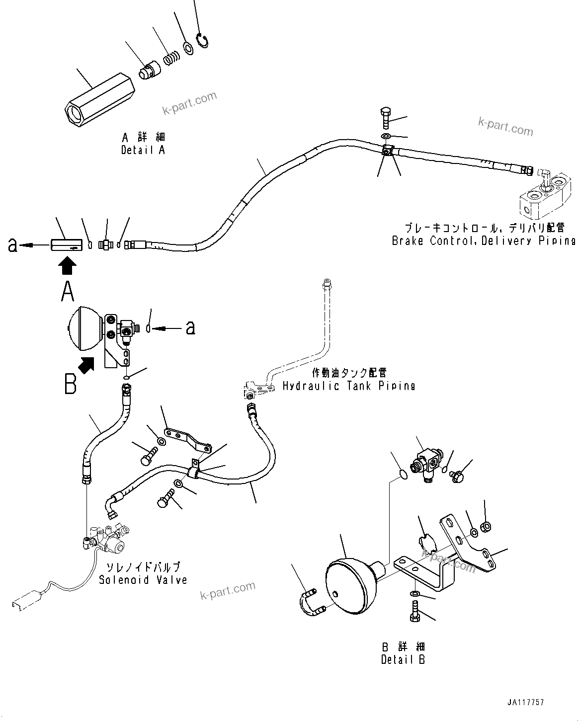 Komatsu parts book diagram for WA485-11E0 S/N H35051-UP: HYDRAULIC PIPING, WITH 3-SPOOL CONTROL VALVE, SOLENOID VALVE PIPING (2/2)