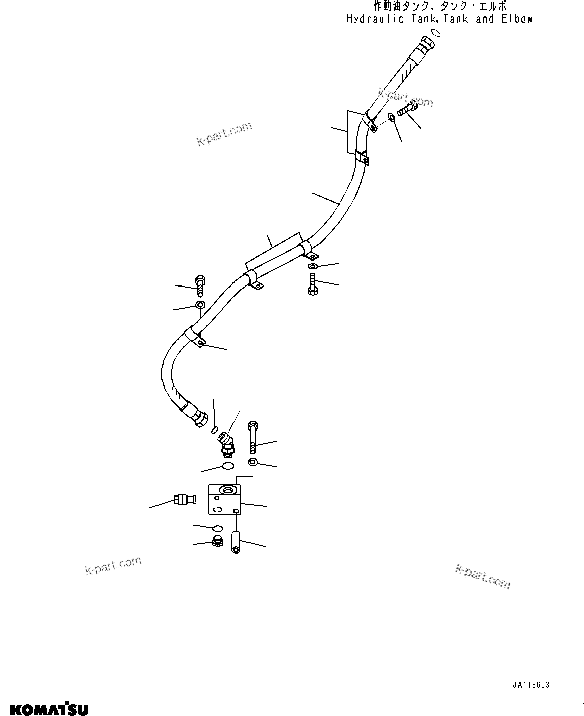 Komatsu parts book diagram for WA485-11E0 S/N H35051-UP: HYDRAULIC PIPING, WITH 2-SPOOL CONTROL VALVE, HYDRAULIC TANK PIPING (1/2)