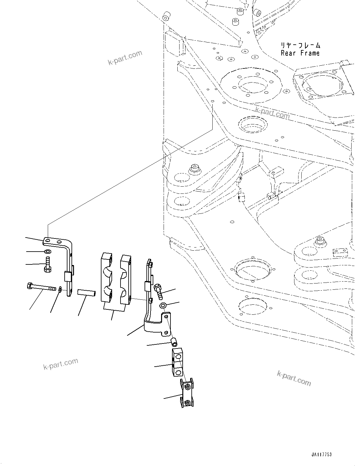 Komatsu parts book diagram for WA485-11E0 S/N H35051-UP: HYDRAULIC PIPING, WITH 2-SPOOL CONTROL VALVE, CONTROL VALVE PIPING MOUNTING