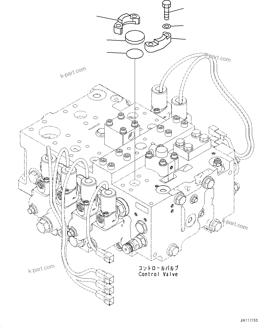 Komatsu parts book diagram for WA485-11E0 S/N H35051-UP: HYDRAULIC PIPING, WITH 3-SPOOL CONTROL VALVE, CONTROL VALVE RELATED PARTS