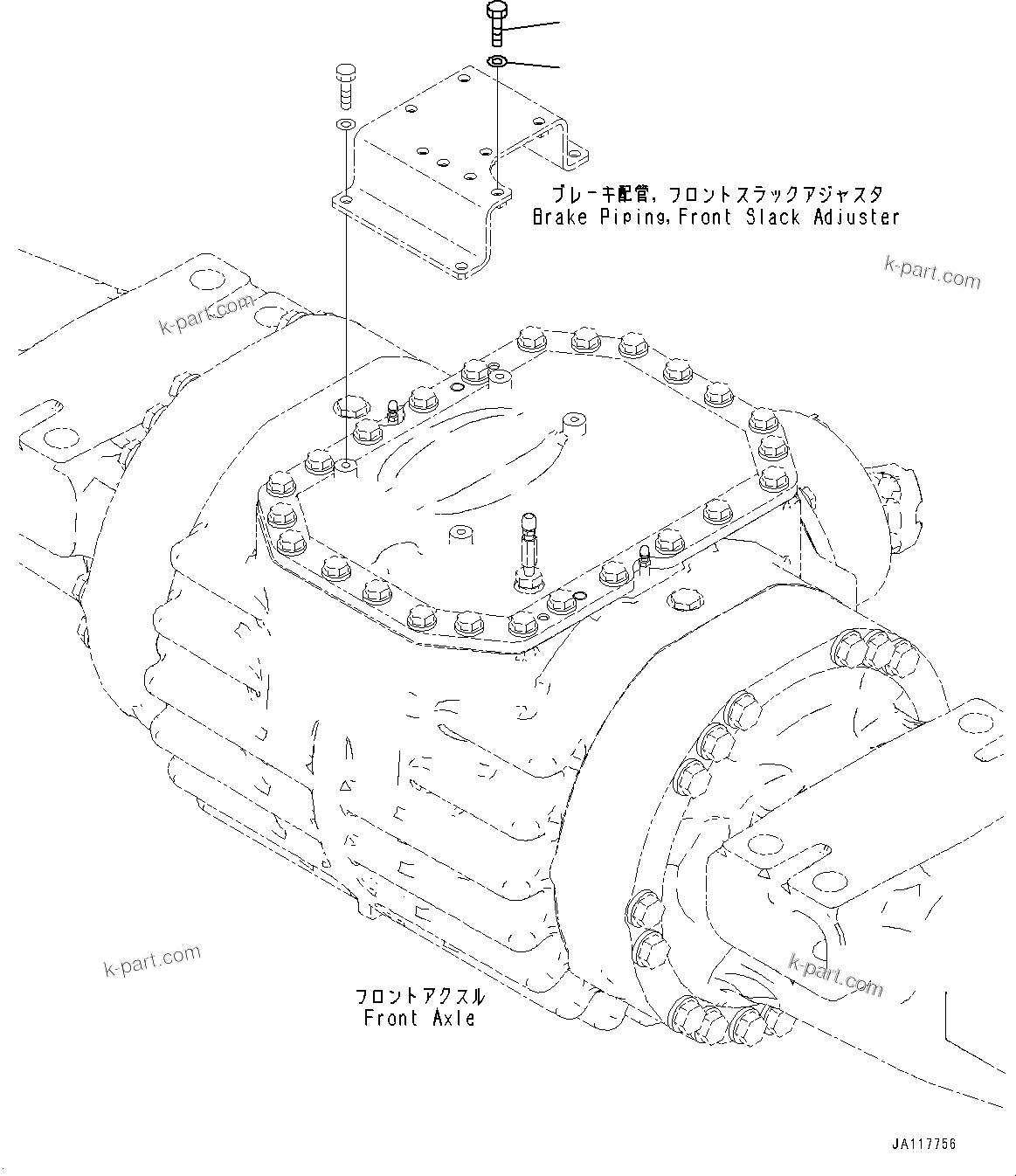 Komatsu parts book diagram for WA485-11E0 S/N H35051-UP: HYDRAULIC PIPING, WITH 3-SPOOL CONTROL VALVE, FRONT SLACK ADJUSTER RELATED PARTS