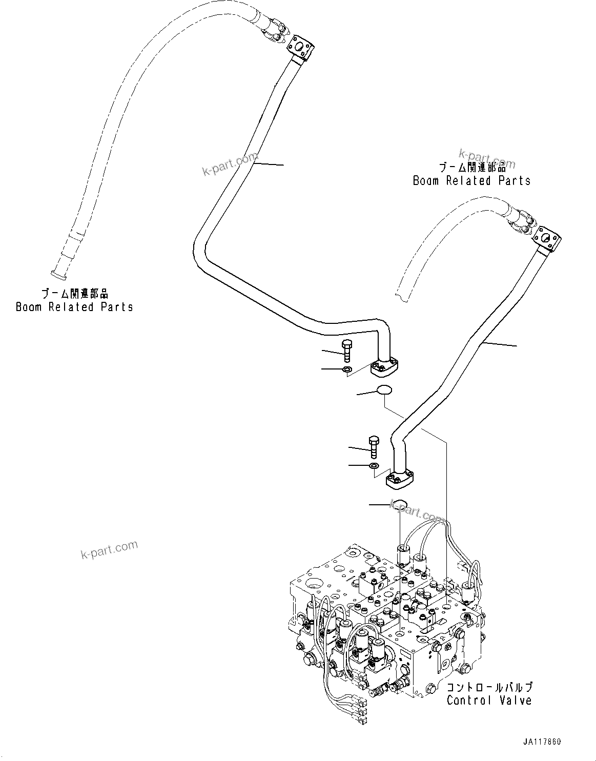 Komatsu parts book diagram for WA485-11E0 S/N H35051-UP: HYDRAULIC PIPING, WITH 3-SPOOL CONTROL VALVE, ATTACHMENT PIPING