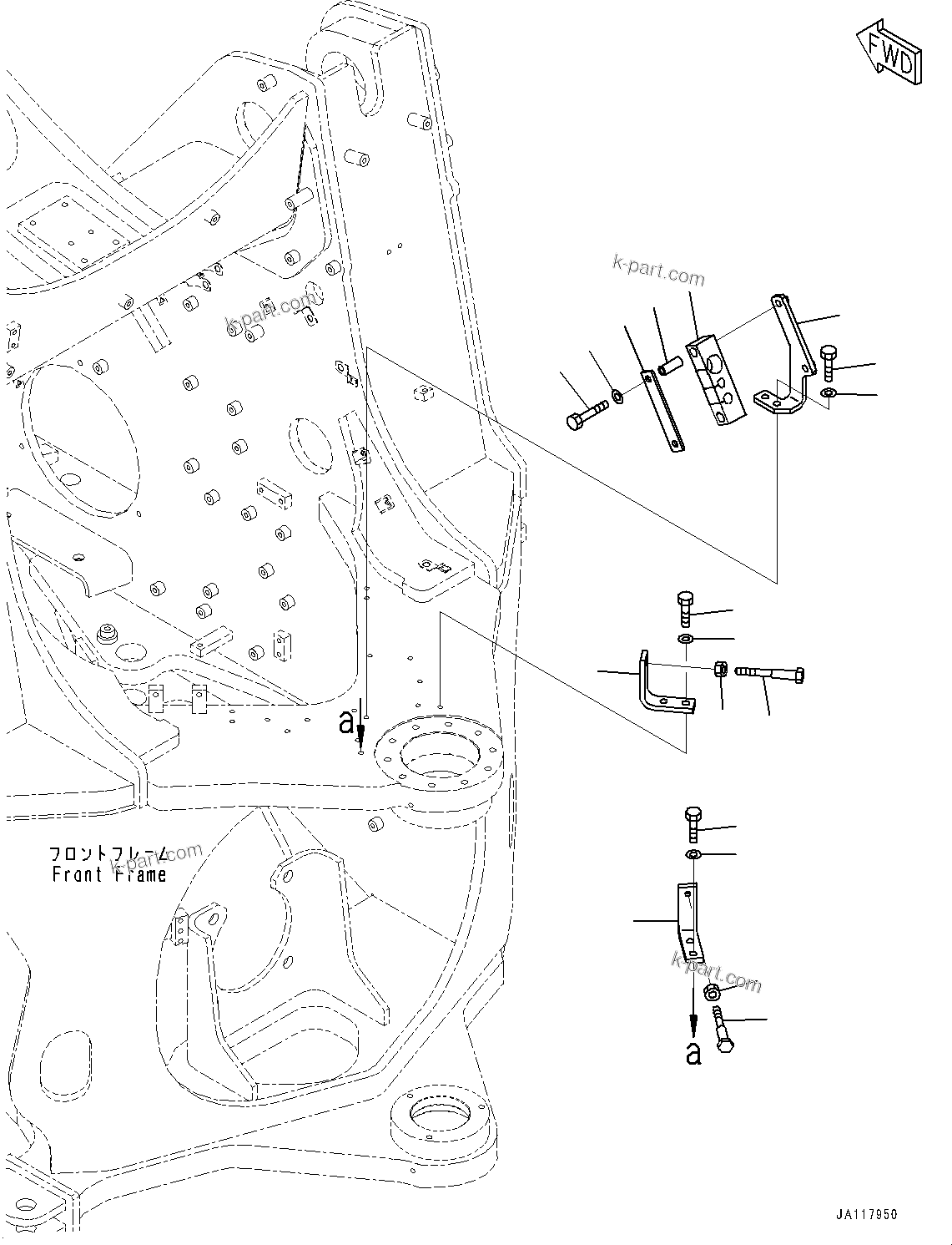 Komatsu parts book diagram for WA485-11E0 S/N H35051-UP: STEERING HYDRAULIC PIPING, WITHOUT AFJS, FRONT FRAME RELATED PARTS