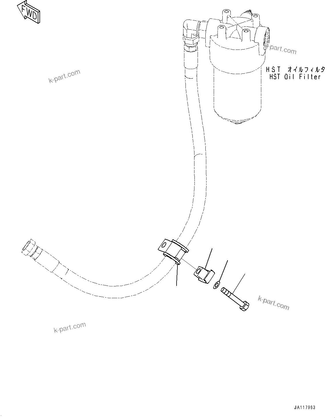 Komatsu parts book diagram for WA485-11E0 S/N H35051-UP: STEERING HYDRAULIC PIPING, WITH AFJS, CLAMP