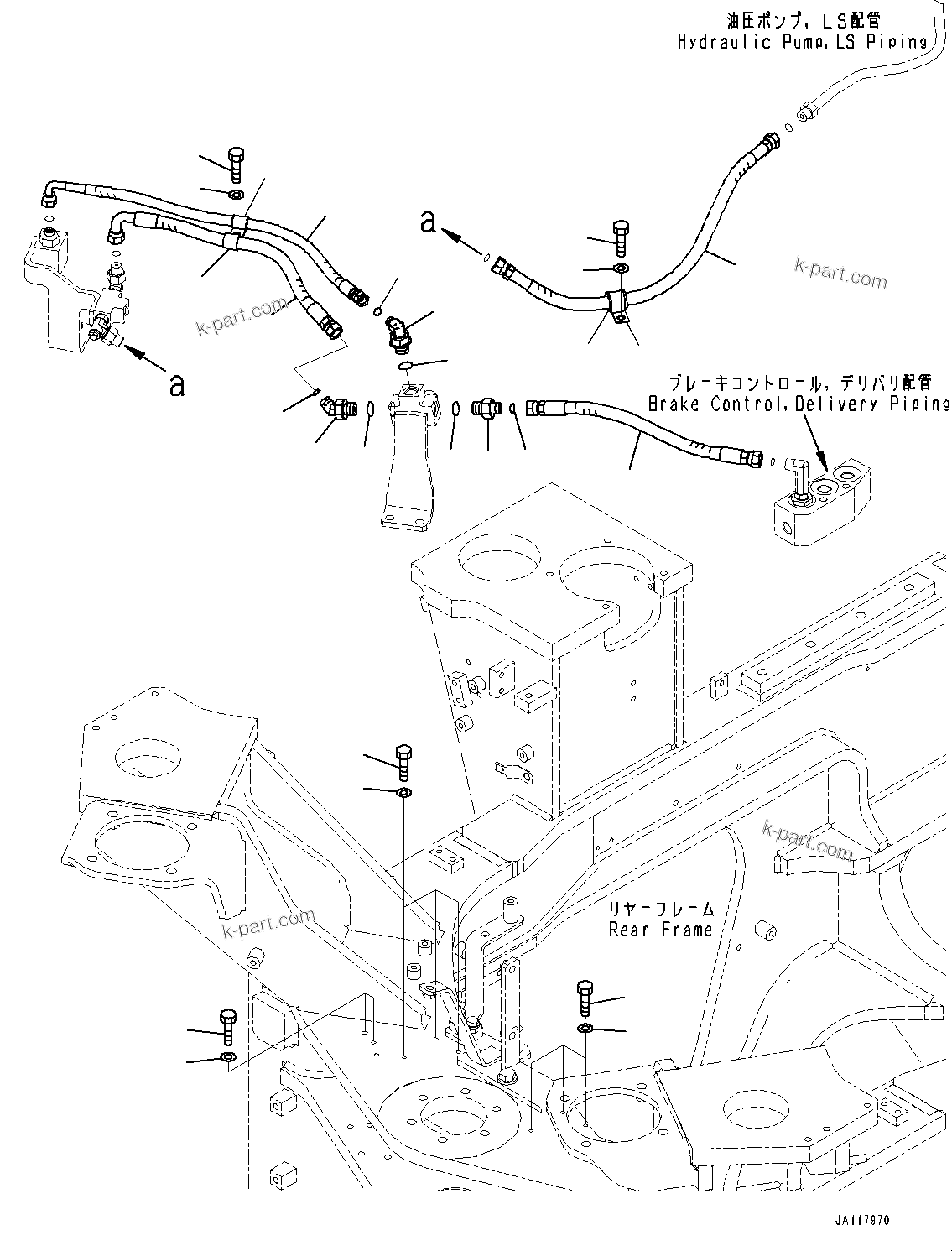 Komatsu parts book diagram for WA485-11E0 S/N H35051-UP: STEERING HYDRAULIC PIPING, WITH AFJS, PIPING (3/3)