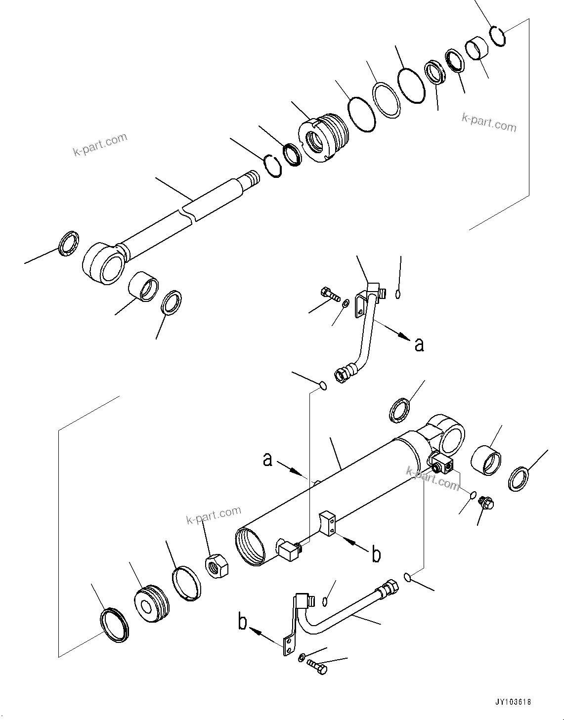 Komatsu parts book diagram for WA485-11E0 S/N H35051-UP: STEERING CYLINDER, INNER PARTS, STEERING CYLINDER, L.H.