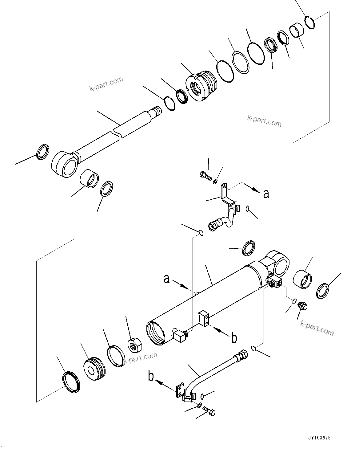 Komatsu parts book diagram for WA485-11E0 S/N H35051-UP: STEERING CYLINDER, INNER PARTS, STEERING CYLINDER, R.H.