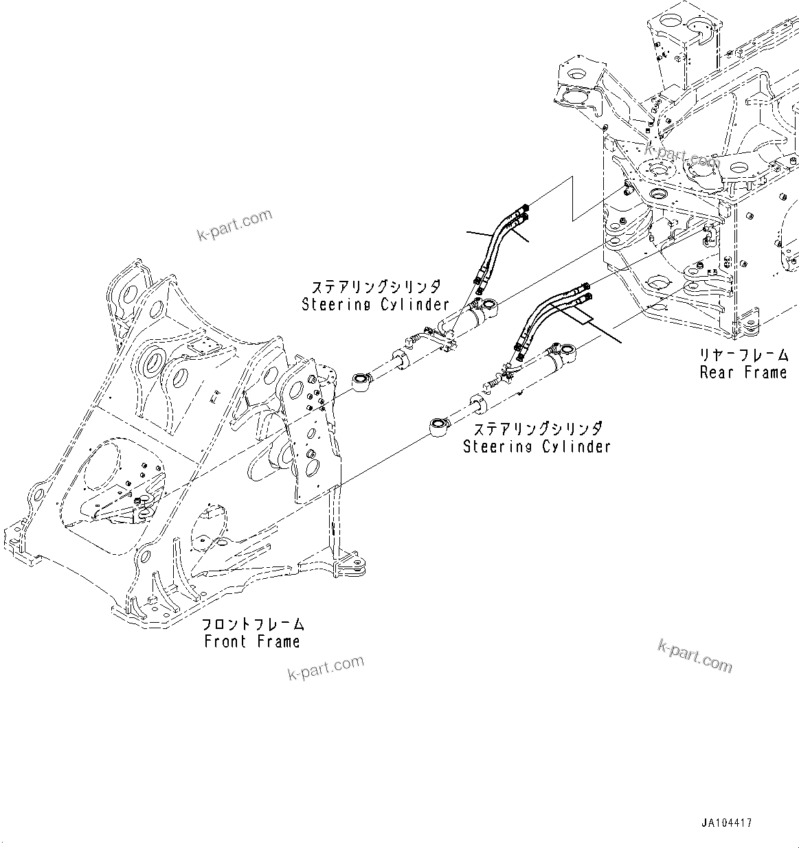 Komatsu parts book diagram for WA485-11E0 S/N H35051-UP: STEERING CYLINDER, PIPING