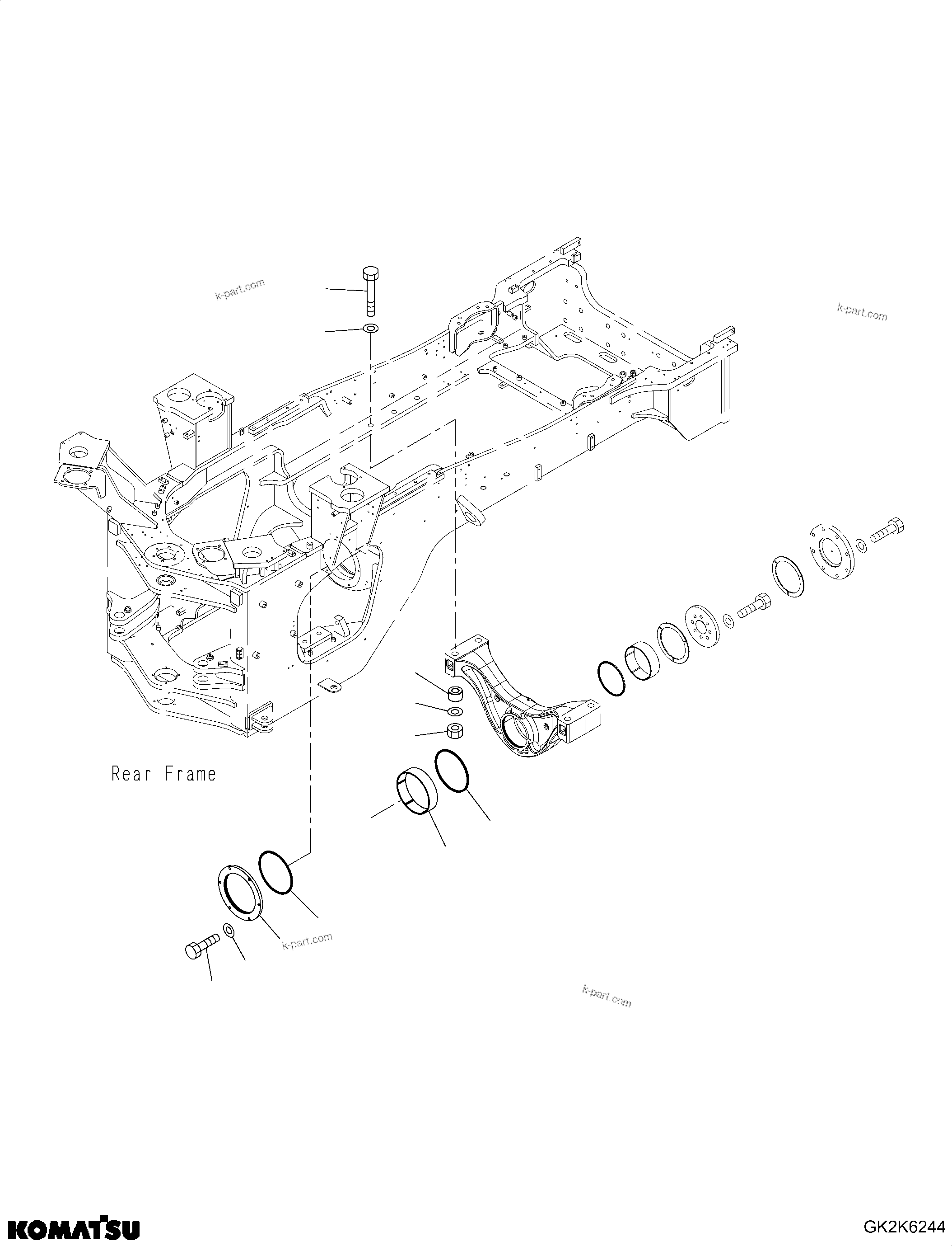 Komatsu parts book diagram for WA485-11E0 S/N H35051-UP: REAR AXLE SUPPORT, RETAINER