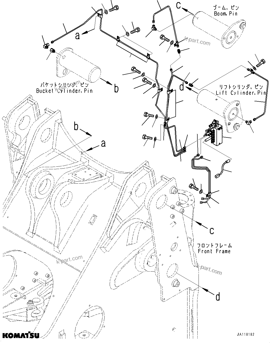 Komatsu parts book diagram for WA485-11E0 S/N H35051-UP: REMOTE GREASING SYSTEM, FEEDER, FRONT