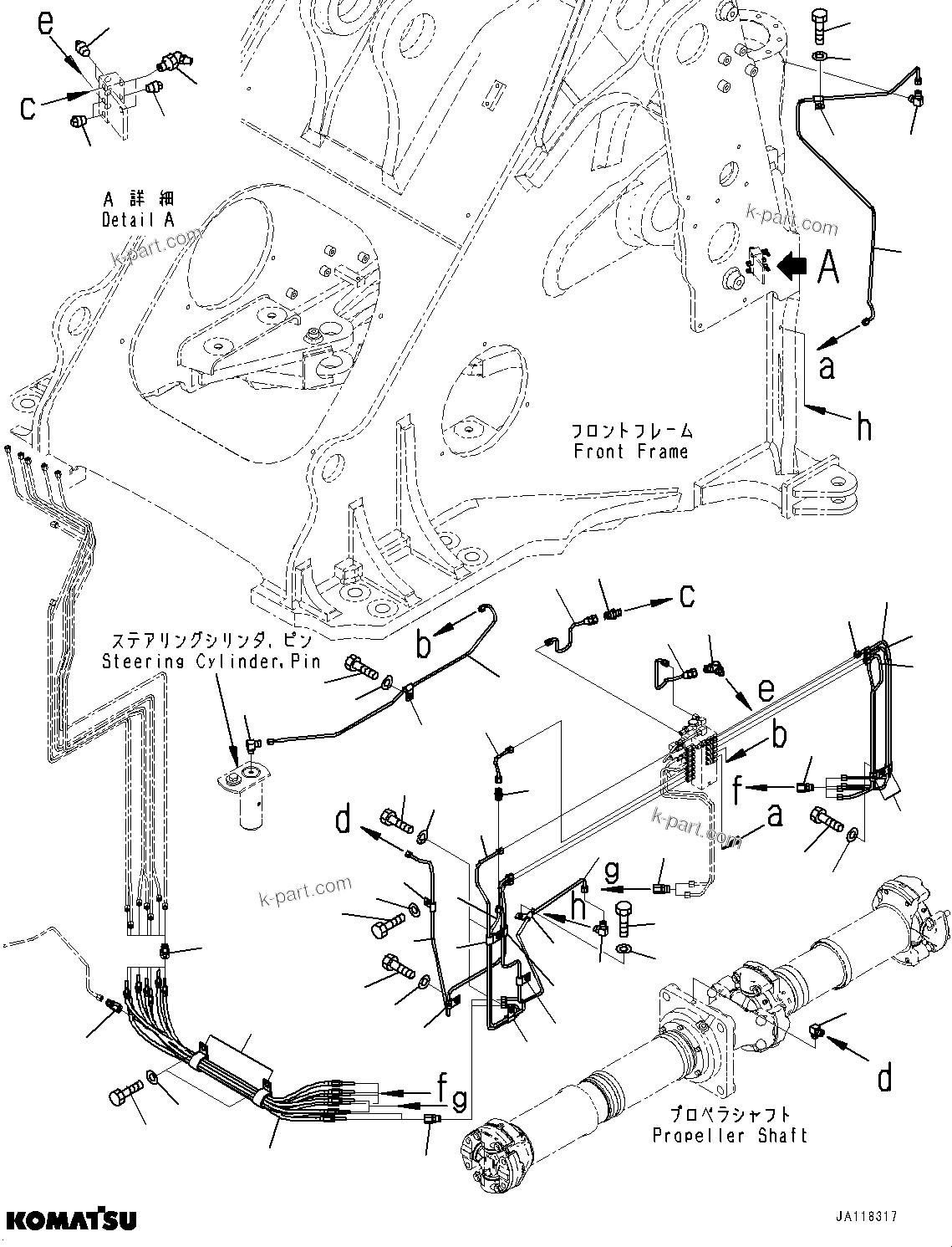Komatsu parts book diagram for WA485-11E0 S/N H35051-UP: REMOTE GREASING SYSTEM, FEEDER PIPING (1/2)