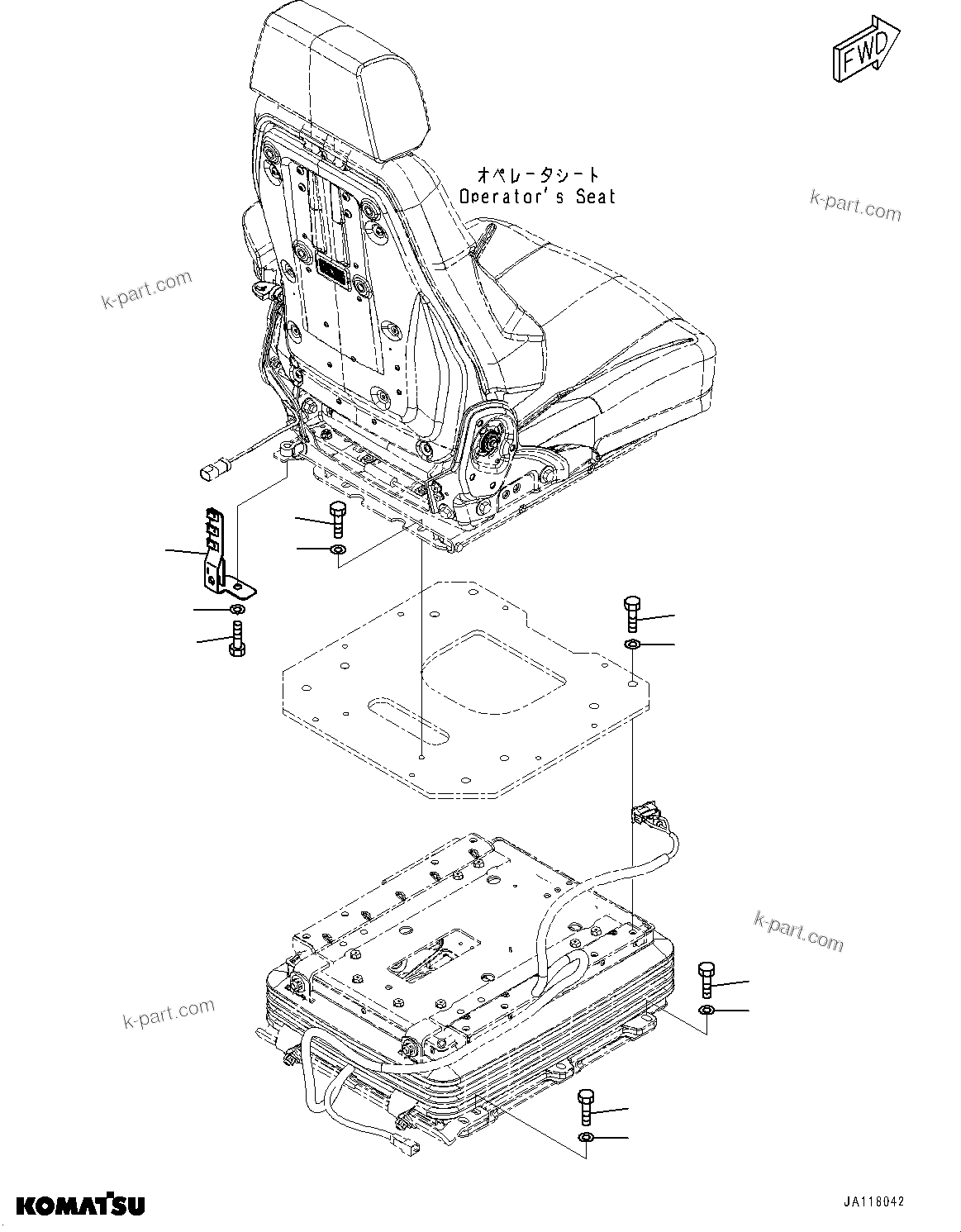 Komatsu parts book diagram for WA485-11E0 S/N H35051-UP: OPERATORґS SEAT, 4-POINT 50MM SEAT BELT, SEARS NEXUS DX, WITHOUT AFJS, OPERATORґS SEAT RELATED PARTS