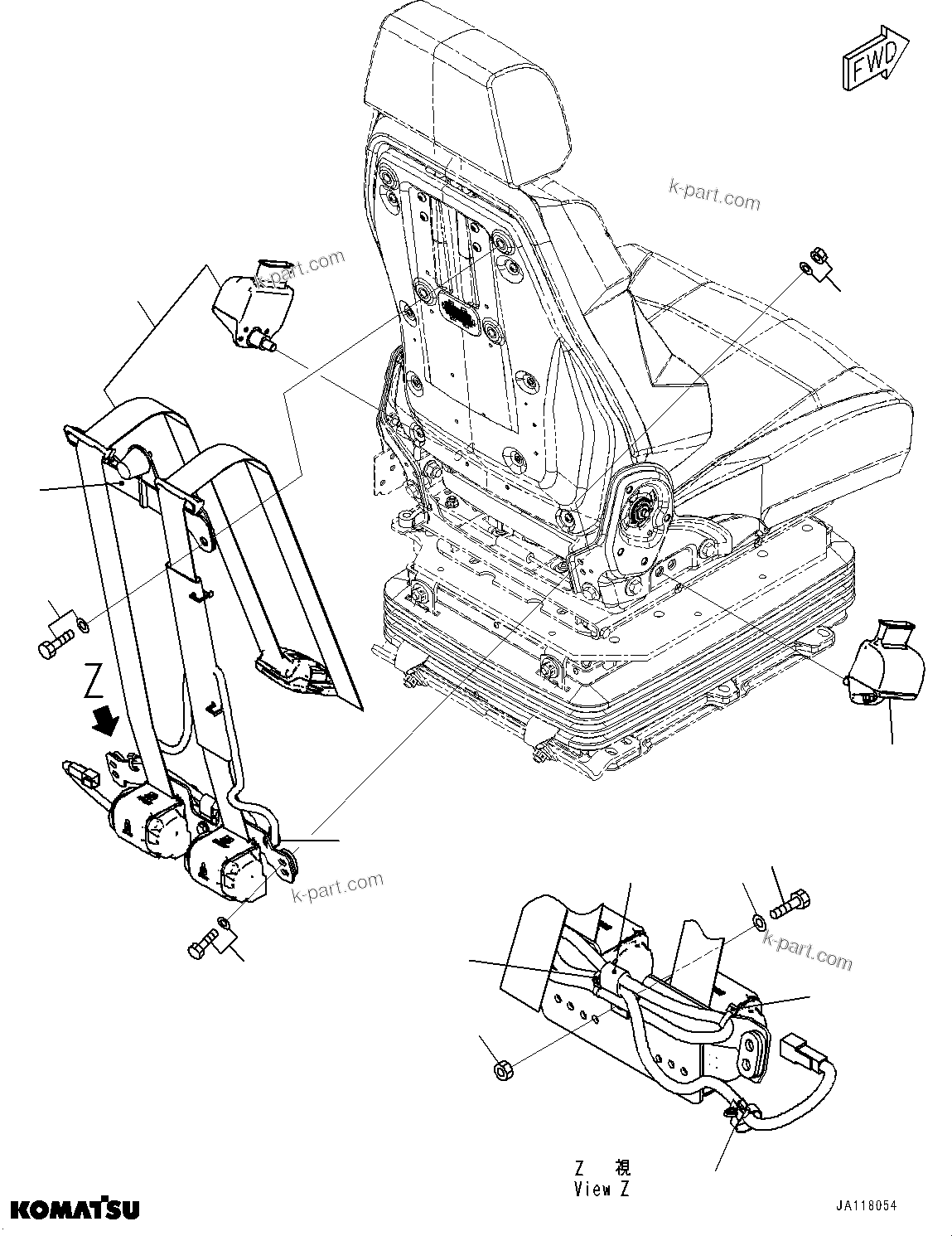 Komatsu parts book diagram for WA485-11E0 S/N H35051-UP: OPERATORґS SEAT, 4-POINT 50MM SEAT BELT, SEARS NEXUS DX, WITHOUT AFJS, INNER PARTS, OPERATORґS SEAT, SEAT BELT