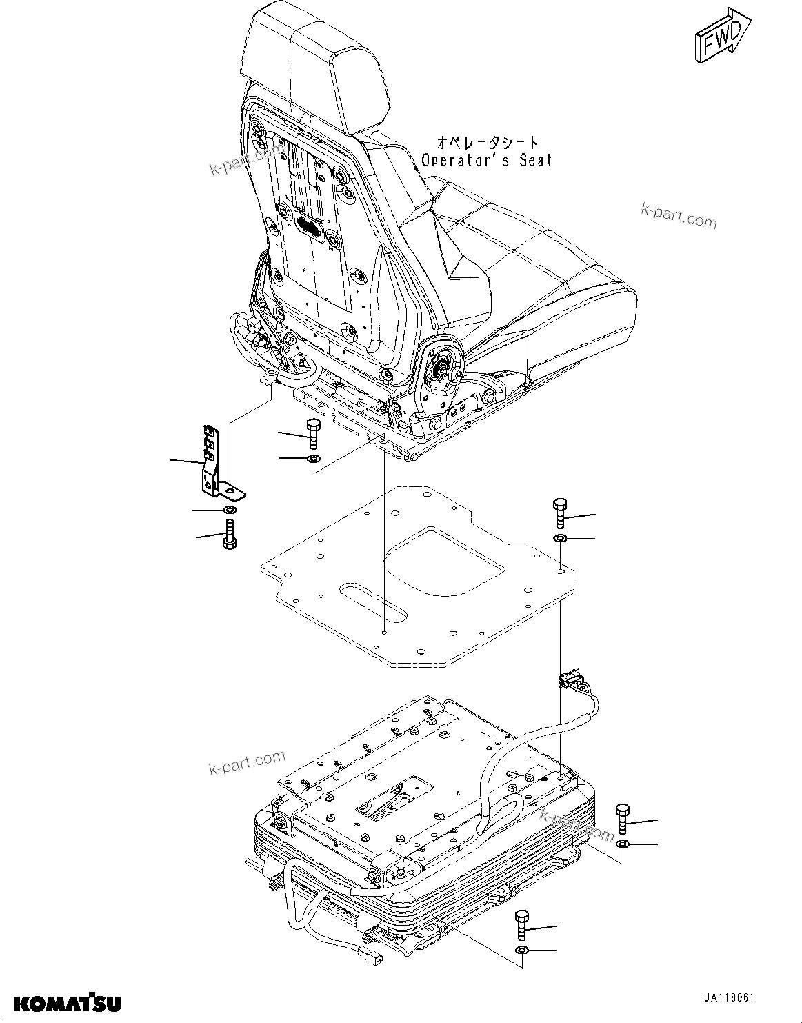 Komatsu parts book diagram for WA485-11E0 S/N H35051-UP: OPERATORґS SEAT, 4-POINT 50MM SEAT BELT, SEARS NEXUS DX, WITH AFJS, OPERATORґS SEAT RELATED PARTS (WITH AFJS)