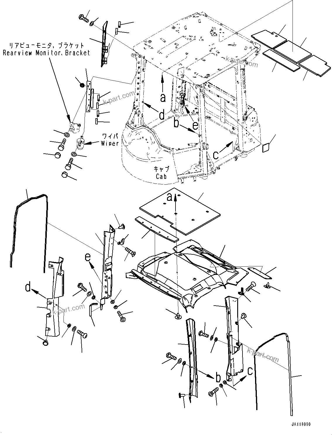Komatsu parts book diagram for WA485-11E0 S/N H35051-UP: ROPS CAB AND FLOOR FRAME GROUP, WITH AFJS, INTERIOR