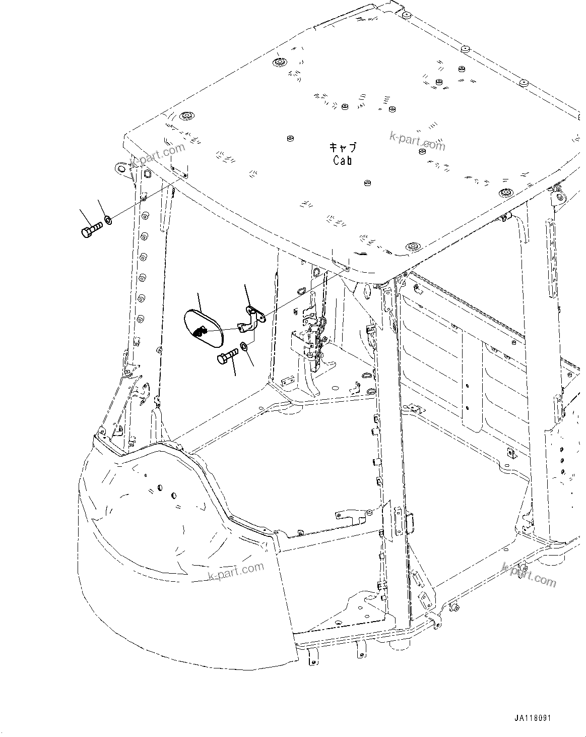 Komatsu parts book diagram for WA485-11E0 S/N H35051-UP: ROPS CAB AND FLOOR FRAME GROUP, WITH AFJS, MIRROR