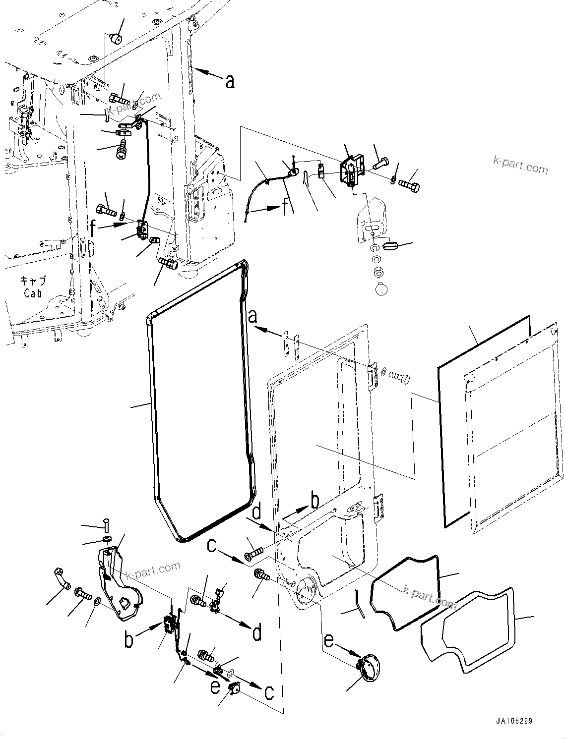 Komatsu parts book diagram for WA485-11E0 S/N H35051-UP: ROPS CAB AND FLOOR FRAME GROUP, WITH AFJS, DOOR, L.H. (2/3)