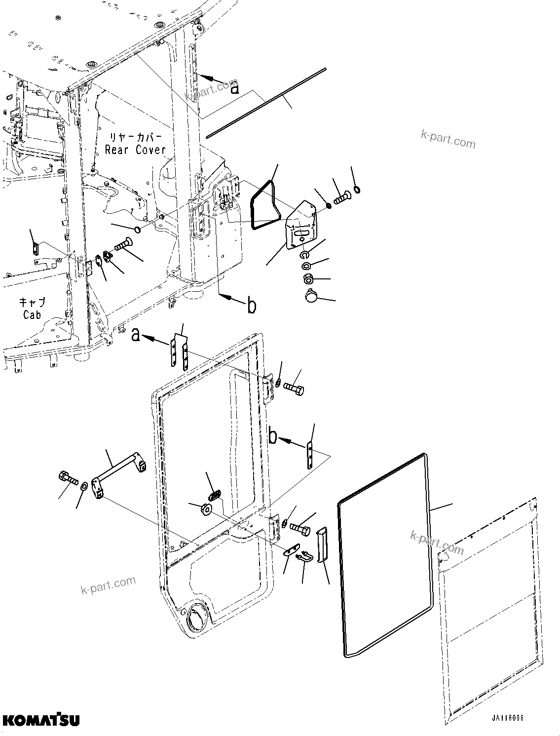 Komatsu parts book diagram for WA485-11E0 S/N H35051-UP: ROPS CAB AND FLOOR FRAME GROUP, WITH AFJS, DOOR, L.H. (3/3)