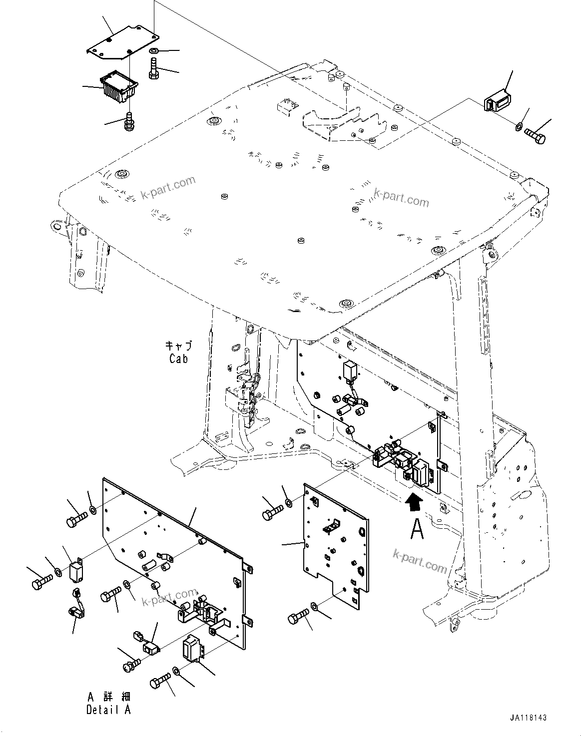 Komatsu parts book diagram for WA485-11E0 S/N H35051-UP: ROPS CAB AND FLOOR FRAME GROUP, WITH AFJS, CONVERTER