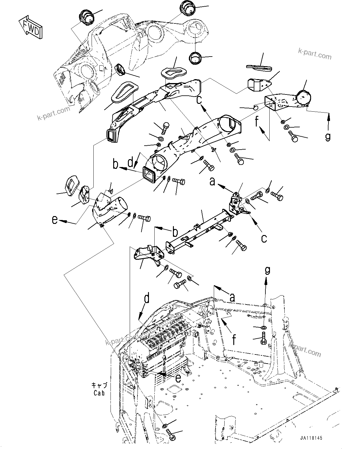 Komatsu parts book diagram for WA485-11E0 S/N H35051-UP: ROPS CAB AND FLOOR FRAME GROUP, WITH AFJS, AIR CONDITIONER DUCT (1/2)