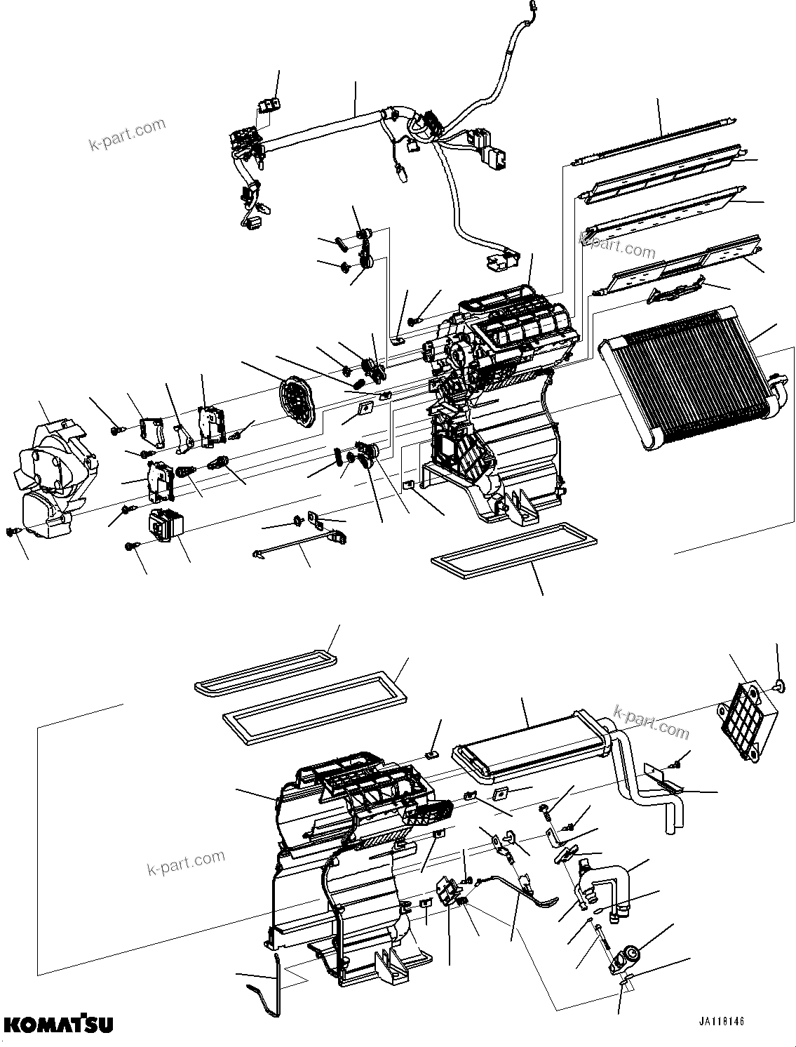 Komatsu parts book diagram for WA485-11E0 S/N H35051-UP: ROPS CAB AND FLOOR FRAME GROUP, WITH AFJS, INNER PARTS, AIR CONDITIONER UNIT