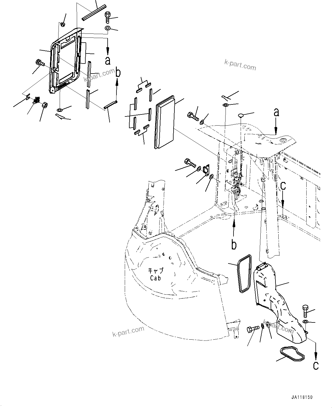 Komatsu parts book diagram for WA485-11E0 S/N H35051-UP: ROPS CAB AND FLOOR FRAME GROUP, WITH AFJS, AIR CONDITIONER FILTER