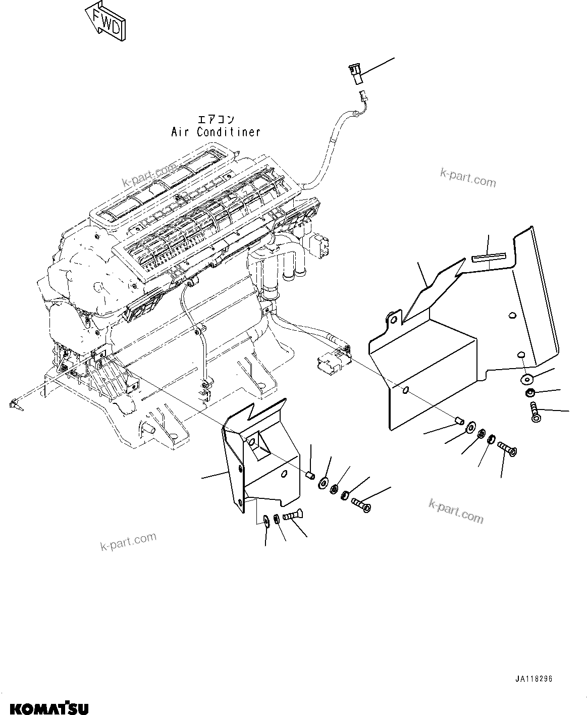 Komatsu parts book diagram for WA485-11E0 S/N H35051-UP: ROPS CAB AND FLOOR FRAME GROUP, WITH AFJS, AIR CONDITIONER COVER