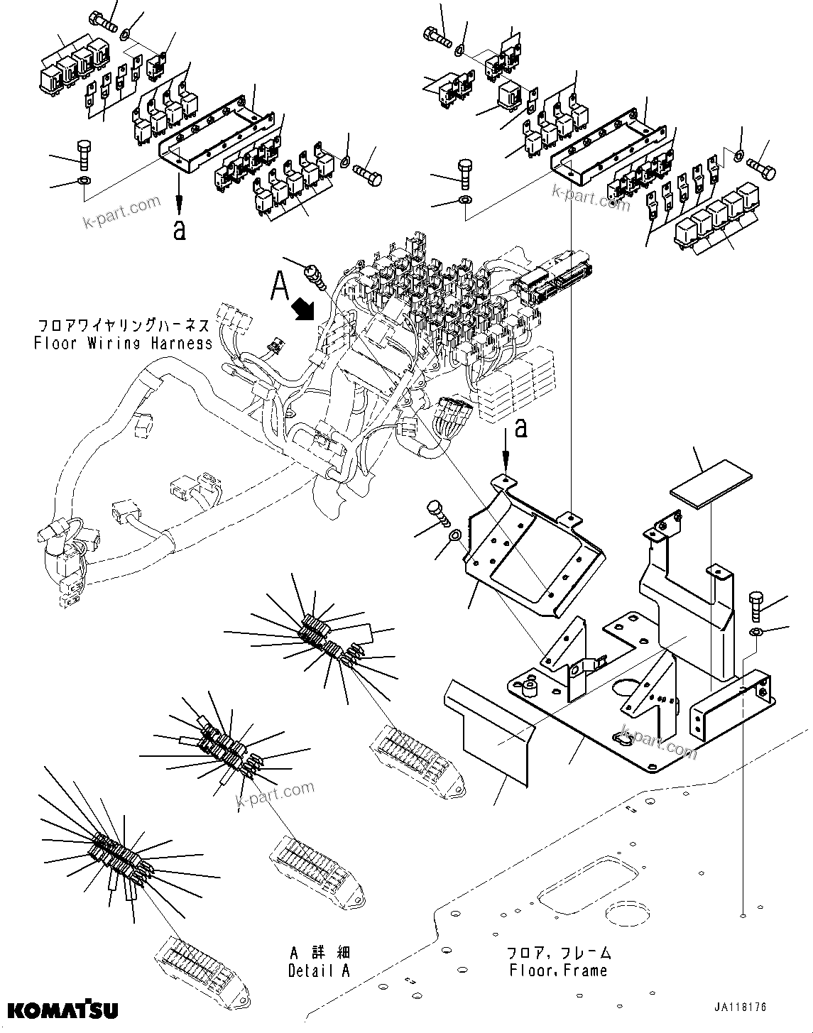 Komatsu parts book diagram for WA485-11E0 S/N H35051-UP: ROPS CAB AND FLOOR FRAME GROUP, WITH AFJS, RELAY AND FUSE