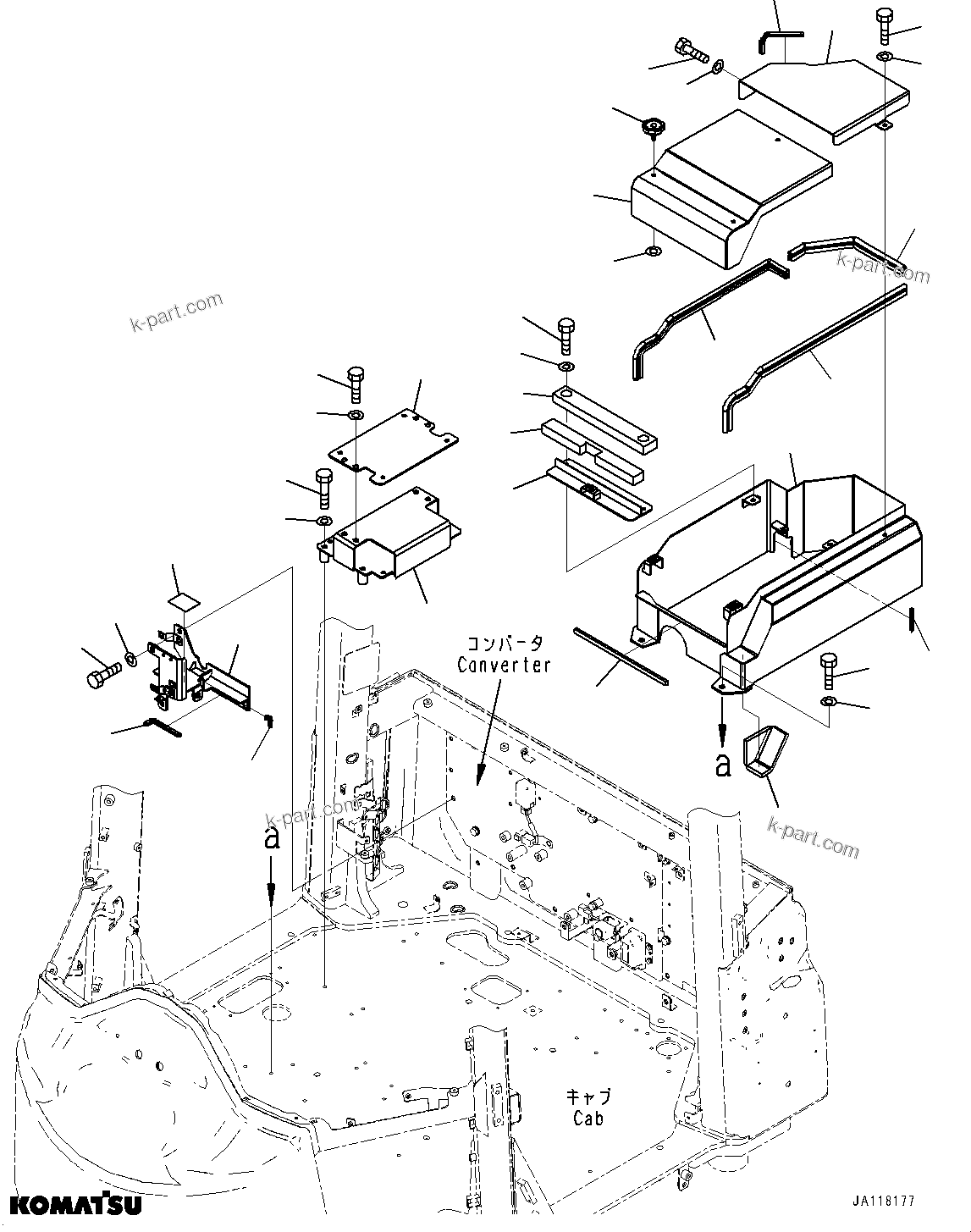 Komatsu parts book diagram for WA485-11E0 S/N H35051-UP: ROPS CAB AND FLOOR FRAME GROUP, WITH AFJS, CAB IN PARTS, FLOOR COVER