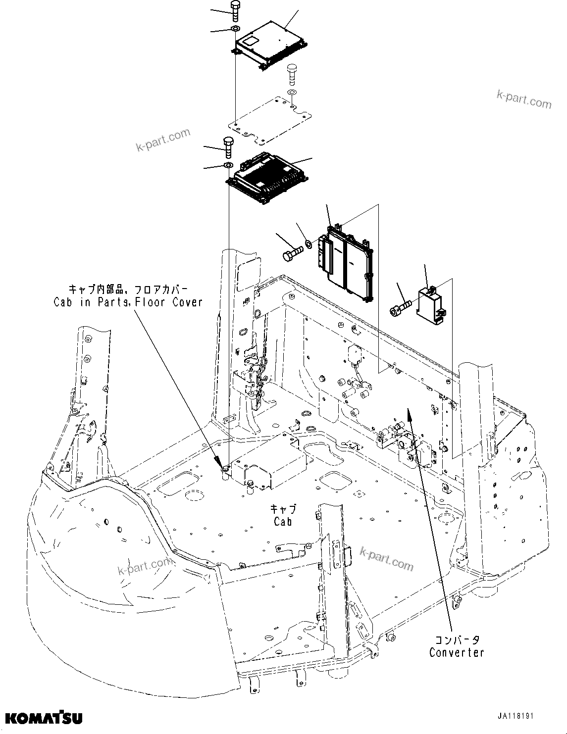 Komatsu parts book diagram for WA485-11E0 S/N H35051-UP: ROPS CAB AND FLOOR FRAME GROUP, WITH AFJS, CONTROLLER