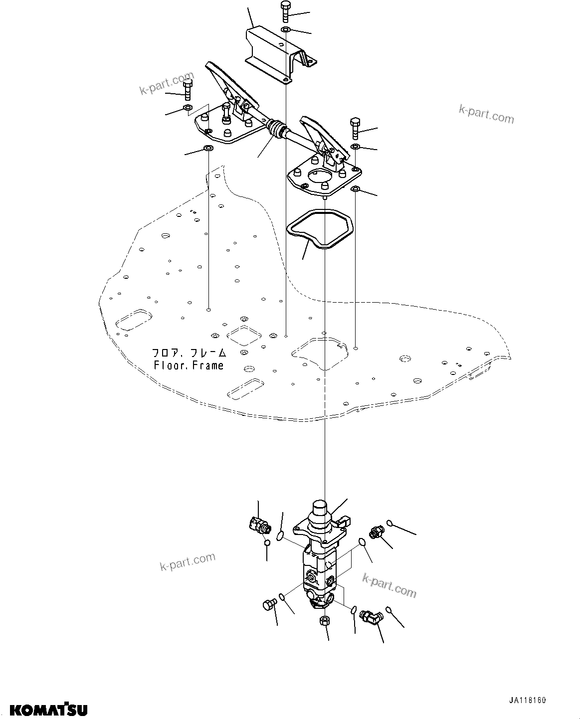 Komatsu parts book diagram for WA485-11E0 S/N H35051-UP: ROPS CAB AND FLOOR FRAME GROUP, WITH AFJS, PEDAL AND BRAKE VALVE